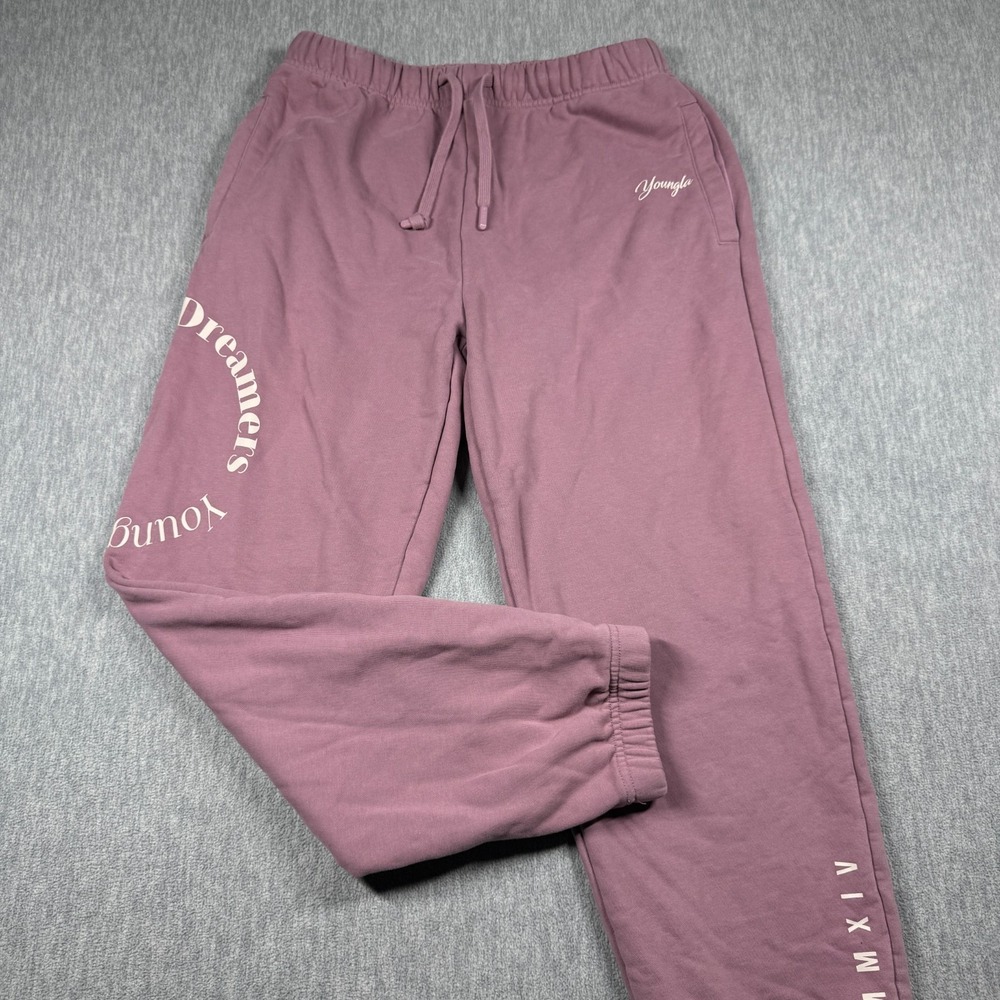 YoungLA Joggers Womens M Dusty Mauve W211 Dreamers Relaxed Fleece Sweatpants Gym